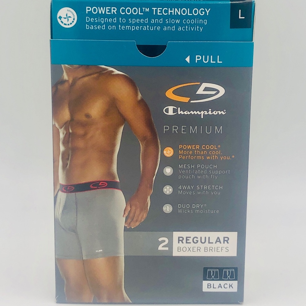 2-Pk Champion C9 Premium Boxer Briefs - Black - LG